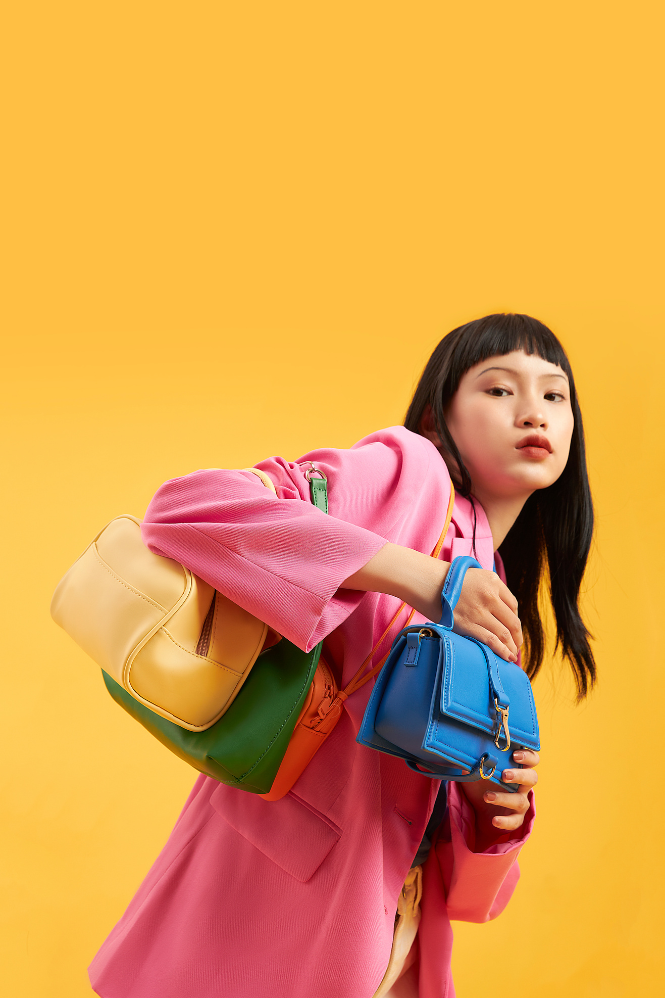 Stylish Woman Carrying Colorful Bags
